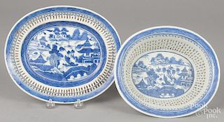 Chinese export porcelain Canton reticulated bowl and undertray, 19th c., 3 1/2'' h., 9 3/8'' w.