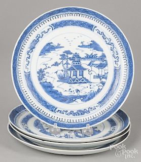 Four Chinese export porcelain Nanking plates, 19th c., 8 1/2'' dia.