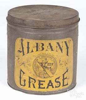 Albany Grease tin, 7 1/2'' h., together with a copper kettle, 8'' h.