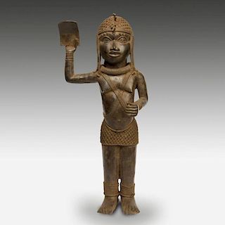 Very Fine Large Benin Bronze Female Court Attendant