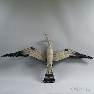 Folk Art Carved and Painted Flying Crane