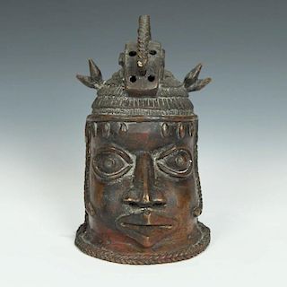 Petite Benin Bronze Commemorative Royal Portrait Bust
