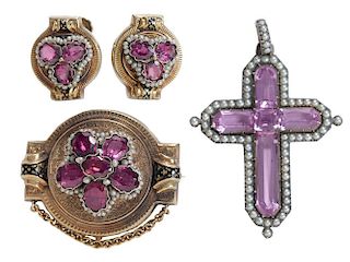 Antique Pink Gemstone Jewelry Group