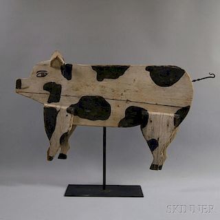 Folk Art Painted Wooden Pig on Stand