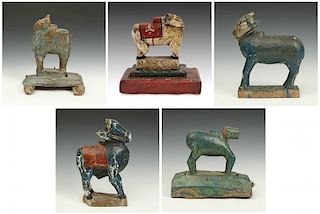 5 Indian Toy Nandis/Bulls, 19th C.