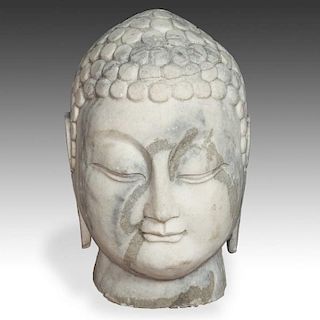 Large Chinese Marble Buddha Head, 19th/20th  C.