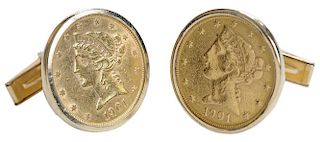 Pair 14 Kt. Gold Coin Cufflinks