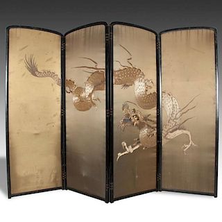 Meiji Period Japanese Embroidered Screen