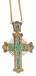 18 Kt. Gold Emerald Cross Necklace