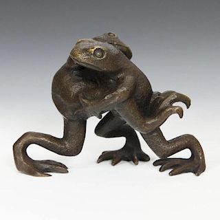 Cast Bronze Wrestling Frogs