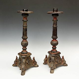 Antique French Colonial Liturgical Candlesticks, 19th C.