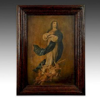 19th C. Colonial Painting "Our Lady Of Guadalupe"