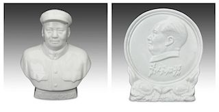 2 Cultural Revolution Era Porcelain Portraits of Mao