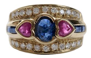 Sapphire, Ruby and Diamond Ring