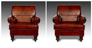 Pair Bauer International Leather Club Chairs