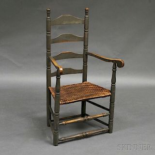 Gray-painted Country Ladder-back Armchair