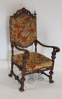 Antique Carved High Back Throne Chair.