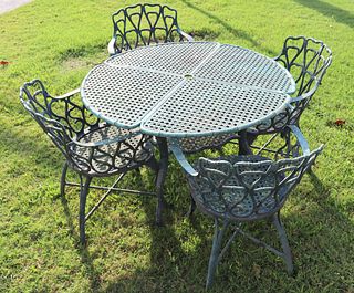 Vintage Patinated Iron Table & Chairs.