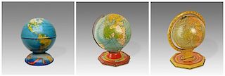 3 Vintage Tin Lithograph Terrestrial Globes