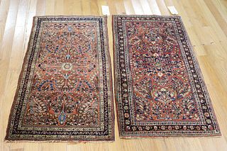 2 Antique And Finely Hand Woven Sarouk Carpets.