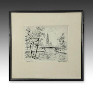 James Swan (1905-1985) Etching, "Lincoln Park", 1969