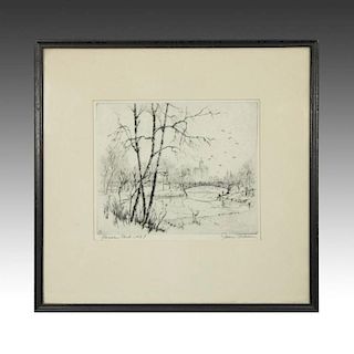 James Swan (1905-1985) Etching, "Lincoln Park", 1938