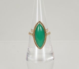 14K Gold & Green Marquise Cabochon Ring.