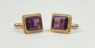 Pair of 14K Gold Cuff Links with Faceted Stones.