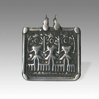 Antique Indian Hoi Mata Silver Plaque Amulet