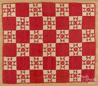 Red and white pieced crib quilt, ca. 1900, 35'' x 30''.