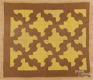 Pieced crib quilt, ca. 1900, with bar pattern reverse, 42'' x 36''.