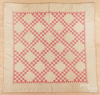 Pieced double Irish chain quilt, late 19th c., 74'' x 73''.