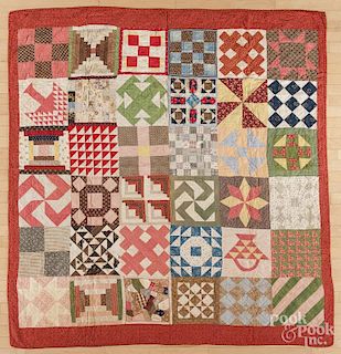 Pieced and appliqué sampler quilt, late 19th c., 78'' x 74''.