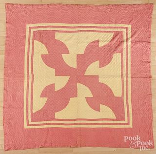 Yellow and pink calico quilt, ca. 1900, 78'' x 79''.