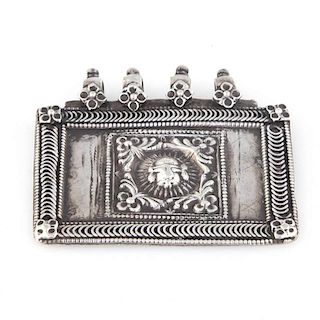 Rare Antique Heavy Silver Surya Dev Plaque Amulet