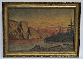19th c. AMERICAN WEST OIL PAINTING