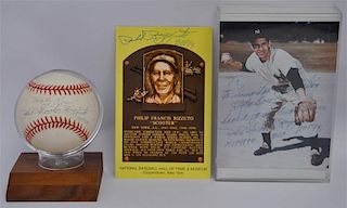 3 PHIL HOLY COW RIZZUTO AUTOGRAPHED BASEBALL & PHOTO +