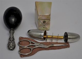 4 pc VICTORIAN SEWING STERLING + MOP + more