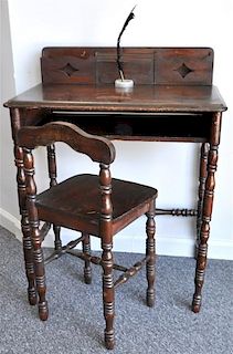 ANTIQUE SCHOOL DESK WITH INKWELL INSERT