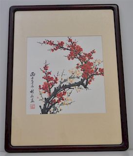 ORIGINAL CHINESE RED PLUM BLOSSOMS WATERCOLOR
