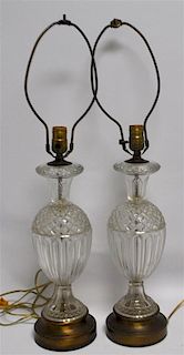 PAIR PRESSED & MOLDED GLASS TABLE LAMPS