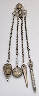 19th c. INDIAN HEAD SEWING CHATELAINE