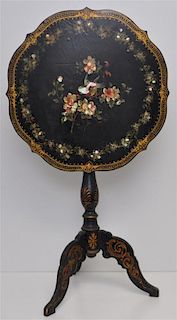 19TH C. MOP ORNATE INLAID TILT TOP TABLE