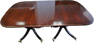 MAHOGANY INLAID DOUBLE PEDESTAL DINING TABLE - HICKORY