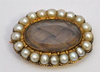 ANTIQUE 1854 14k GOLD + PEARL MOURNING BROOCH