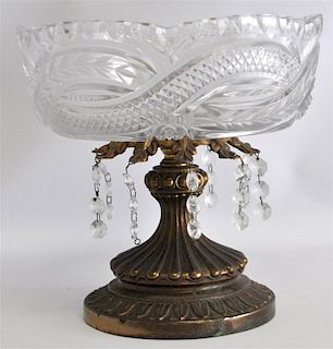 CUT ETCHED CRYSTAL BRASS COMPOTE