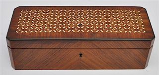 INLAID ROSEWOOD MARQUETRY GLOVE BOX