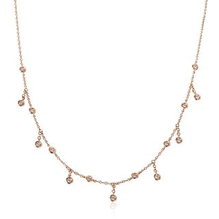 Bezel Diamond Station Necklace in 14K Rose Gold 0.15 ctw