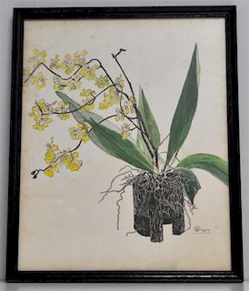 VINTAGE YELLOW ORCHID WATERCOLOR