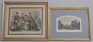 2 19th c ENGRAVINGS EVENING ON THE CONNECTICUT +